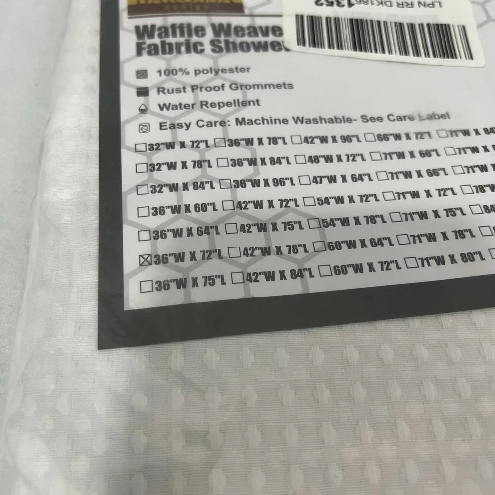 WAFFLE WEAVE SHOWER CURTAIN 36 X 72 WHITE